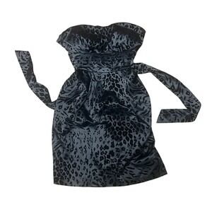 Late 2000s Snap Strapless Leopard Print Mini Dress